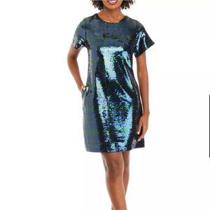 Crown and Ivy Short Sleeve Black Sequin Dress